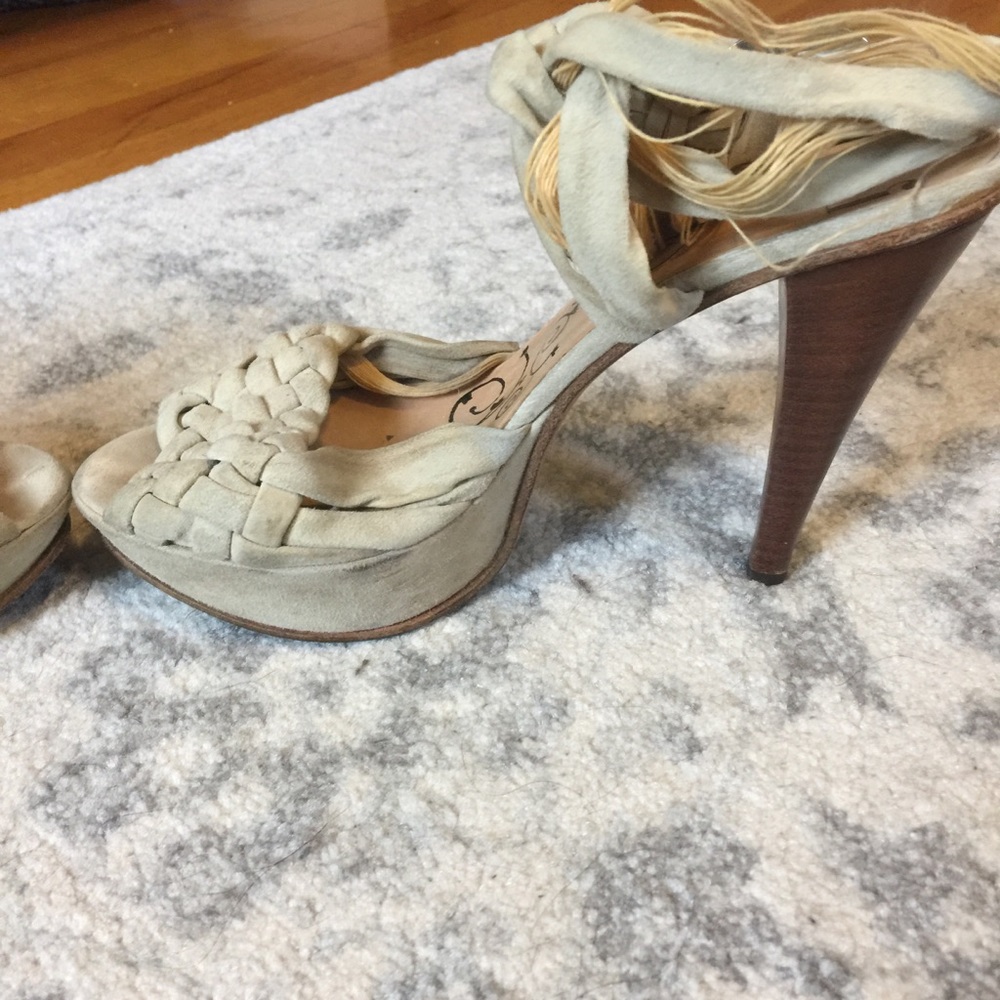 Tibi NY Woven Suede Platform Heels Stone Beige Size 7